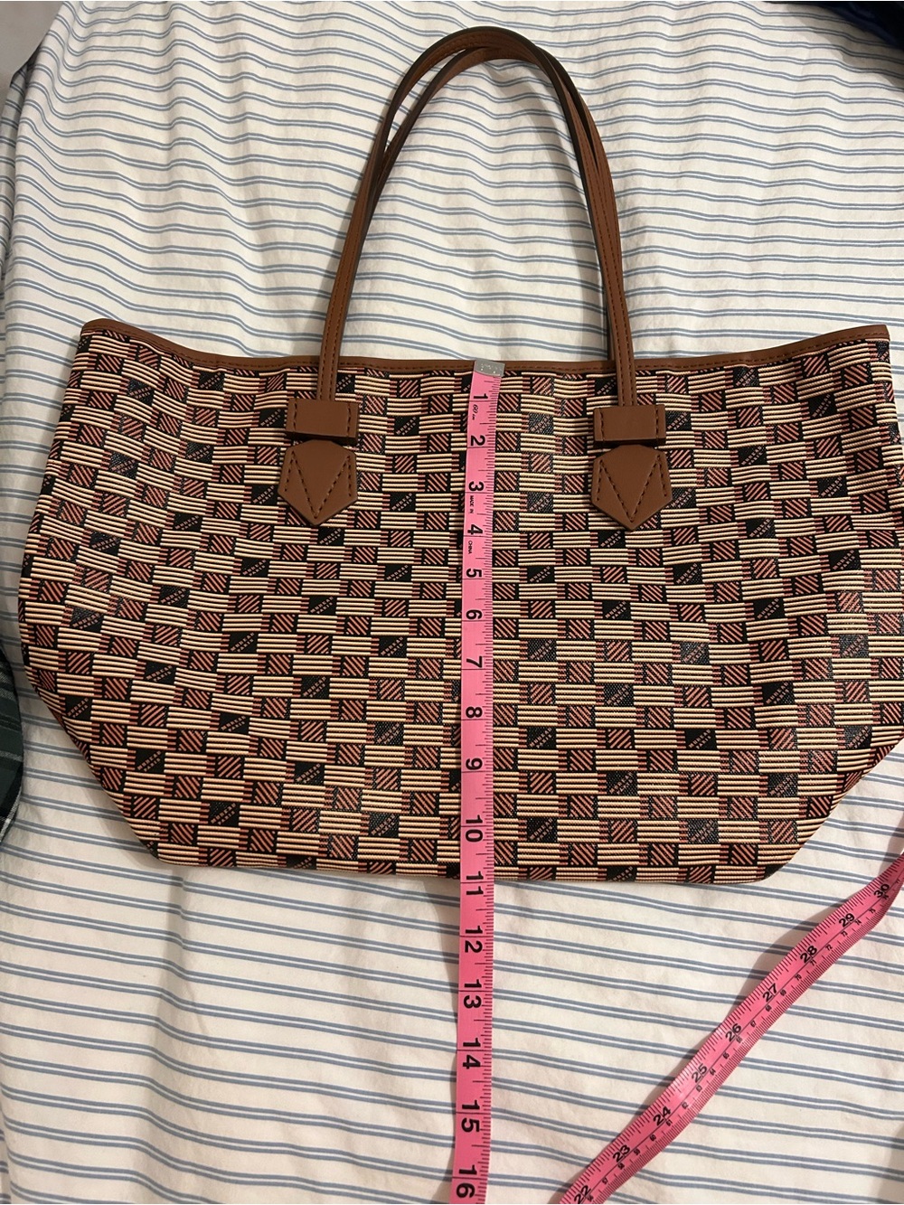 Moreau Paris Coated Canvas Tote Bag in Brown and Cream- EUC - Picture 6 of 9